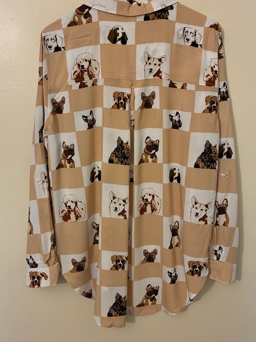 Jane and Delancey Beige and White Button-Down Shirt with Dog Print M - Picture 2 of 5